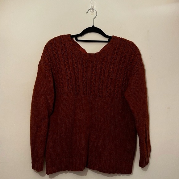 aerie Sweaters - Aerie Open Back Cozy Orange/Brown Knit Sweater